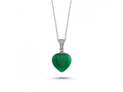Strieborný náhrdelník Agáta SRDCE GREEN zo strieborníctva OLIVIE.