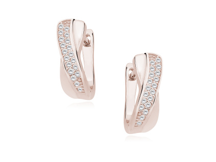 Strieborné náušnice ROSE so zirkónmi sú pozlátené ružovým zlatom.