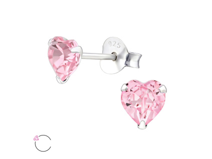Strieborné náušnice SRDCE Swarovski ROSE light