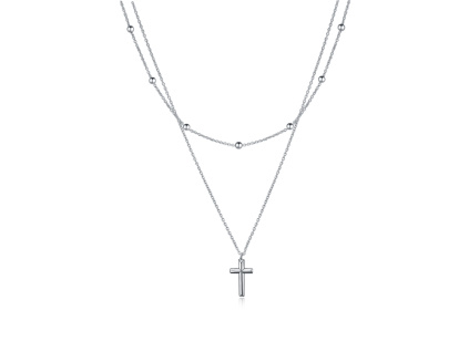 Strieborný náhrdelník KRÍŽIK s dvomi retiazkami, choker s guličkami. Od OLIVIE.