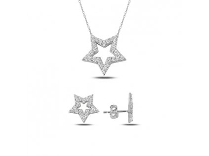 Sada strieborných šperkov HVIEZDIČKY sa skladá z náhrdelníka a puzetových náušníc. OLIVIE.