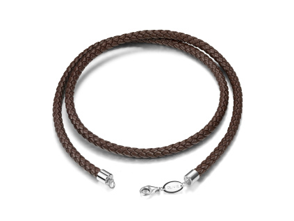Hrubá pletená kožená hnědá šňůrka 60cm, tl.5 mm so striebornou karabínkou a označením OLIVIE. Štýlový doplnok na festivaly. Vhodná pre cestovateľov a dobrodruhov.