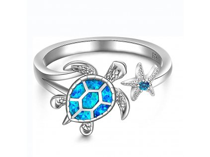 Strieborný prsteň MORSKÁ Korytnačka s modrým opálom.