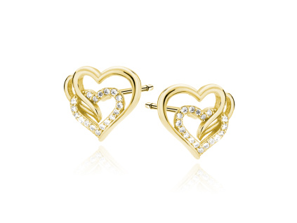 23267 stribrne nausnice spojena srdce gold pozlacene 14k zlutym zlatem od olivie cz nejkrasnejsi darek z lasky