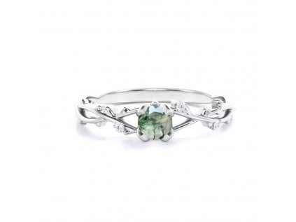 Strieborný zásnubný prsteň zelený prírodný kameň MACHOVÝ ACHÁT zo strieborníctva OLIVIE.sk