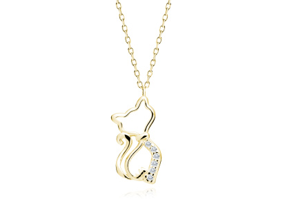Strieborný náhrdelník KOČKA GOLD pozlátený 14K zlatom zo strieborníctva OLIVIE. Darček pre ženu.