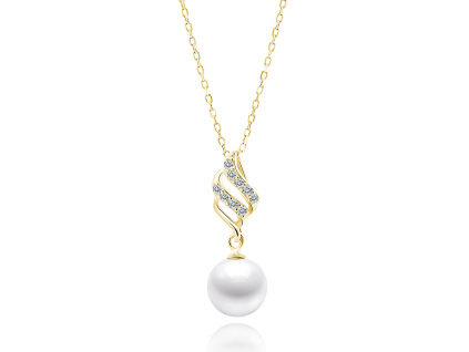 Strieborný náhrdelník Biela PERLA GOLD pozlátený 14K zlatom zo strieborníctva OLIVIE.