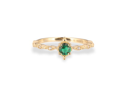 Strieborný zásnubný prsteň SMARAGDOVÝ SPINEL je pozlátený 14K žltým zlatom. Strieborníctvo OLIVIE.cz