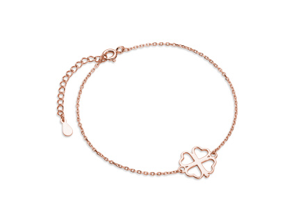 Strieborný náramok ŠTVORLÍSTOK ROSE je pozlátený 18K ružovým zlatom.