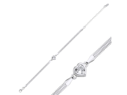 Strieborný náramok SRDCE s plochou hadou retiazkou zo strieborníctva OLIVIE.