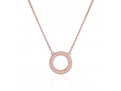 Strieborný luxusný náhrdelník KRUH ROSE je pozlátený ružovým zlatom. Strieborníctvo OLIVIE.