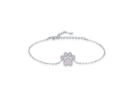 Strieborný náramok LABKA PINK so srdiečkom a ružovými zirkónmi zo strieborníctva OLIVIE.