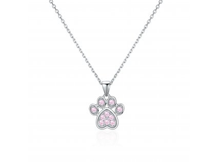 Strieborný detský náhrdelník TLAPKA so srdiečkom as ružovými zirkónmi zo strieborníctva OLIVIE.