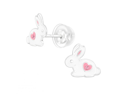 Strieborné detské náušnice KRÁLÍČEK so silikónom potiahnutou puzetou zo strieborníctva OLIVIE.