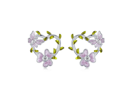 Strieborné náušnice LETO - srdce, kvet, vetvička, motýľ.