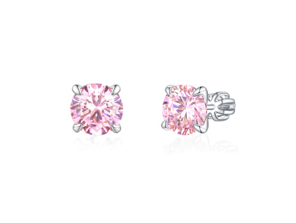 Strieborné 8mm náušnice PIPPI PINK s ružovým zirkónom a so zapínaním na skrutku zo strieborníctva OLIVIE.