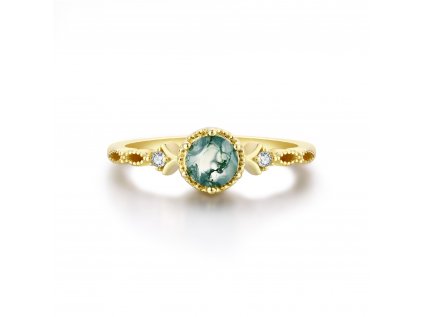 Strieborný zásnubný prsteň MACHOVÝ ACHÁT GOLD pozlátený zo strieborníctva OLIVIE.