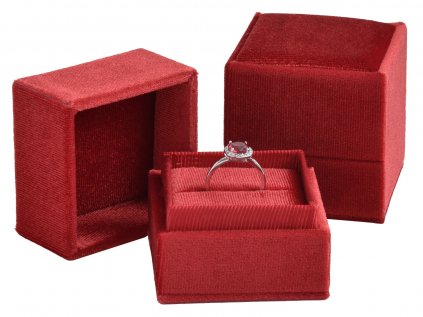 Darčeková zamatová luxusná krabička na prsteň ČERVENÁ