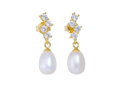 Strieborné náušnice PERLA GOLD sú pozlátené 14K zlatom.