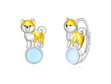 Roztomilé strieborné náušnice SHIBA NA MESIACI vyrobené u OLIVIE.