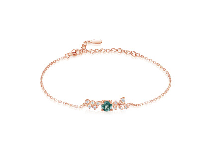 28163 stribrny naramek s prirodnim kamenem mechovy achat rose je pozlaceny ruzovym zlatem rodinne sperkarstvi olivie