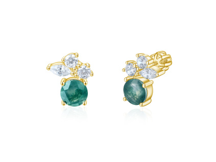 28187 stribrne nausnice s prirodnim kamenem mechovy achat gold jsou pozlacene 18k zlatem z rodinneho sperkarstvi olivie