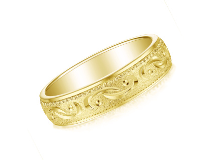 Strieborný luxusný snubný prsteň SINGAPUR GOLD je pozlátený 18K zlatom a má šírku 5 mm. Olivie.