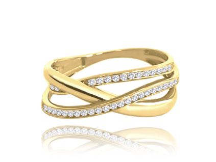 30658 8 zlaty zapleteny prsten s bilymi zirkony au 585 1000