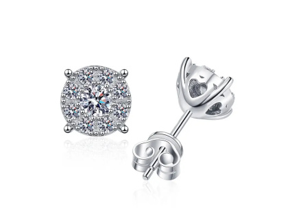 Strieborné náušnice MOISSANITE, luxusný darček pre ženu.