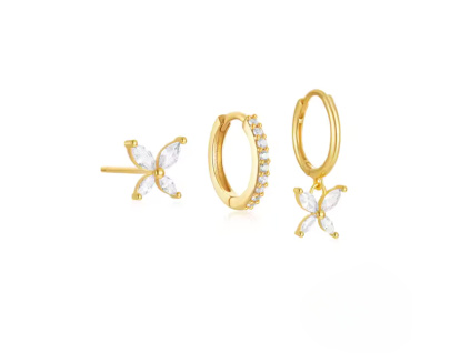 Strieborné náušnice 3ks GOLD pozlátené 18K zlatom.
