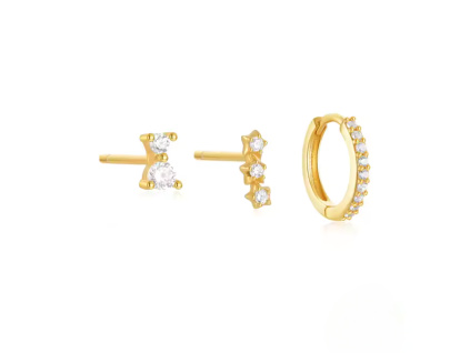 Strieborné náušnice 3ks GOLD pozlátené 18K zlatom.
