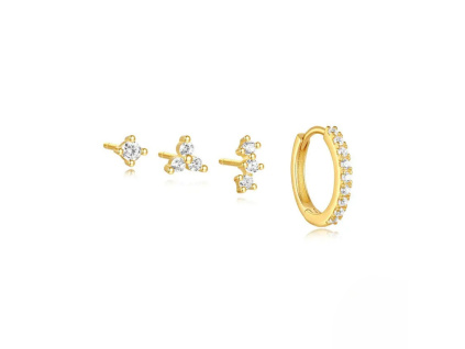 Strieborné minimalistické náušnice 4ks GOLD do jedného ucha.