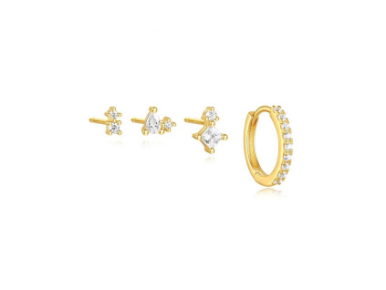Strieborné minimalistické náušnice 4ks GOLD na jedno ucho.
