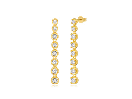 Svadobné visiace strieborné náušnice GOLD so zirkónmi sú pozlátené 18K zlatom. Olivie.