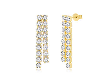 32164 svatebni visaci stribrne nausnice se dvema radami zirkonu jsou dlouhe 3 cm nausnice jsou pozlacene 18k zlatem olivie