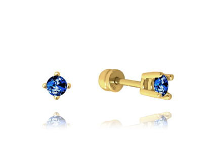 MINET Zlaté náušnice na šroubek s tmavě modrými zirkony Au 585/1000