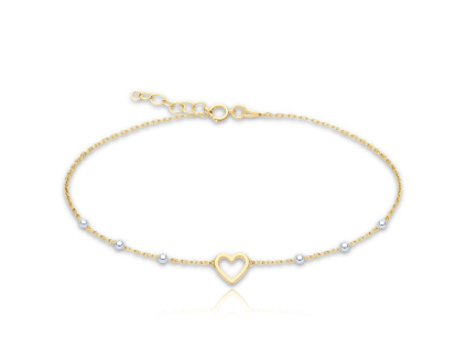 MINET Zlatý náramek srdíčko a kuličky v kombinaci bílého a žlutého zlata Au 585/1000