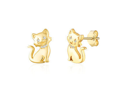 Strieborné náušnice KOČKA GOLD sú pozlátené 14K zlatom. Originálny dizajn od Olivie.