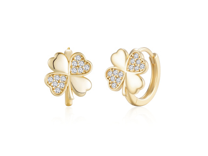Strieborné kruhové náušnice ŠTVORLÍSTOK GOLD sú pozlátené 14K zlatom. Originálny dizajn podľa Olivie.