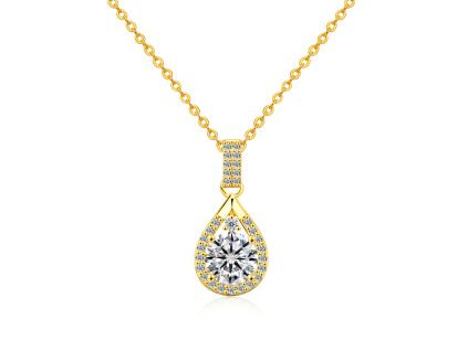 Strieborný náhrdelník 1ct 6,5mm MOISSANITE GOLD je pozlátený 14K zlatom. Originálny dizajn Olivie.