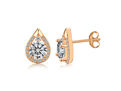 Strieborné náušnice KVAPKA MOISSANITE ROSE sú pozlátené ružovým zlatom. Originálny dizajn Olivie.