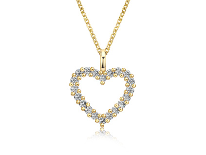 Strieborný náhrdelník GOLD 0,6ct MOISSANITE SRDCE pozlátený 14K zlatom od Olivie.