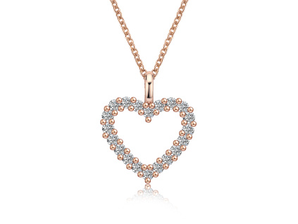 Strieborný náhrdelník ROSE 0,6ct MOISSANITE SRDCE pozlátený ružovým zlatom od Olivie. Romantický šperk.