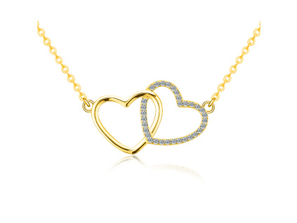 Strieborný náhrdelník GOLD MOISSANITE DVE SRDCE od Olivie.