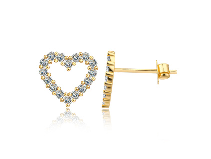 Strieborné náušnice GOLD moissanitové SRDCE sú pozlátené 14K zlatom od Olivie. Romantický darček pre ženu.