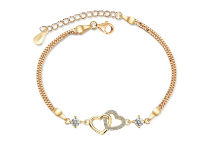 Strieborný náramok SPOJENÁ SRDCE MOISSANITE GOLD od Olivie.