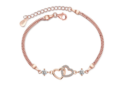 Strieborný náramok SPOJENÁ SRDCE MOISSANITE ROSE od Olivie.