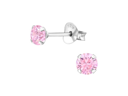 Strieborné 4mm náušnice PINK s ružovým zirkónom od Olivie.