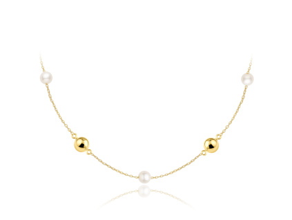 33997 minet zlaty nahrdelnik s kulickami a perlami au 585 1000