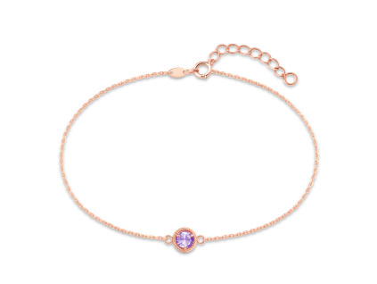 43519 minet decentni zlaty rose gold naramek s fialovym zirkonem au 585 1000